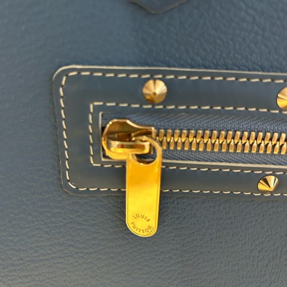 Louis Vuitton Cuir Suhali Blue and Gold Satchel with Trunk-Style Design - Picture 5 of 15